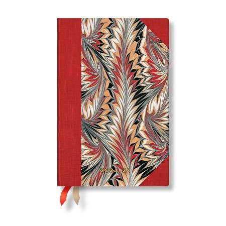 Rubedo (Cockerell Marbled Paper) Mini 12-month Horizontal Hardback Dayplanner 2025 (Elastic Band Closure)