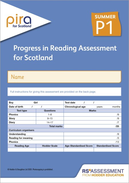 PiRA for Scotland P1, Summer PK10 (Progress in Reading Assessment)