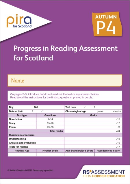 PiRA for Scotland P4, Autumn PK10 (Progress in Reading Assessment)