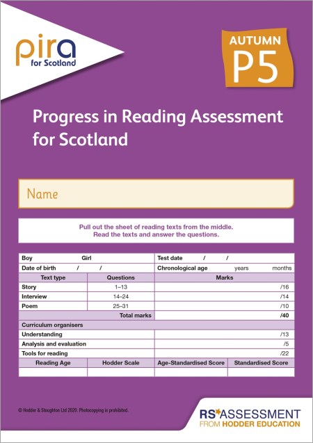 PiRA for Scotland P5, Autumn PK10 (Progress in Reading Assessment)