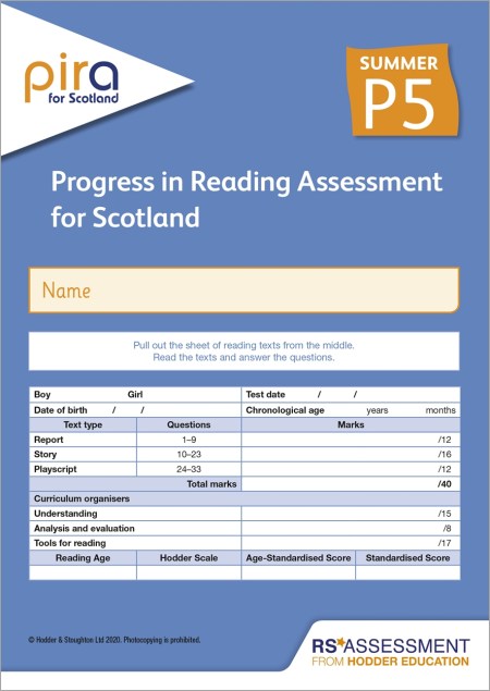 PiRA for Scotland P5, Summer PK10 (Progress in Reading Assessment)